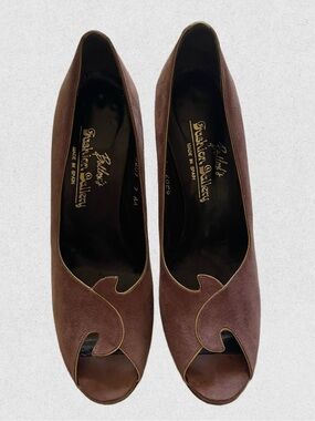 Vintage 70s Bullock’s Mauve Suede Peep-toe Heels